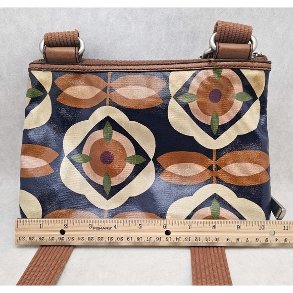 Key-Per Fossil Coated Canvas Crossbody Bag Floral Logo Lock Key Purse - Picture 5 of 8